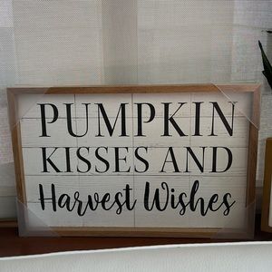 “Pumpkin Kisses and Harvest Wishes” wooden sign